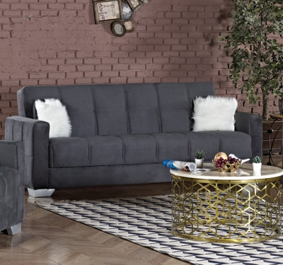 MiHOMEUK Ottawa Dark Grey Velvet 3 Seater Sofa Bed DIY at B&Q