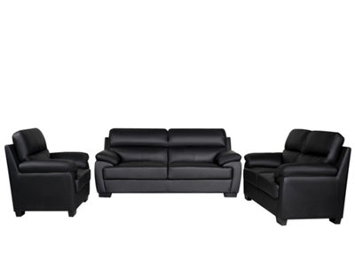 MiHOMEUK Stockholm Genuine Leather Black 3 2 1 Sofa Set