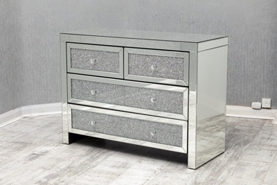 MiHOMEUK Sumi Silver Mirrored Diamond Crush 2 2 Chest of Drawers