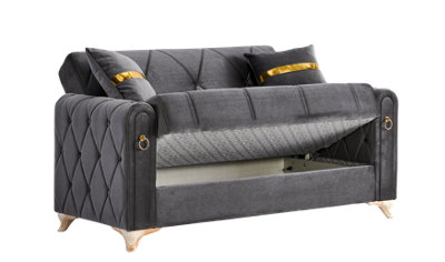 MiHOMEUK Summit Dark Grey Velvet 2 Seater Sofa Bed