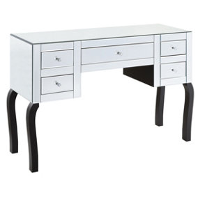 MiHOMEUK Taree Silver Mirrored Dressing Table with 5 Drawers & Wood Legs