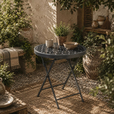 Mikale 45cm Folding Outdoor Side Table with Marble-Effect Glass Top ...