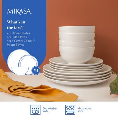 Mikasa Chalk White Porcelain 12pc Dinner Set Gift Boxed