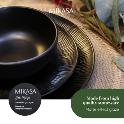 Mikasa Jardin Black Stoneware 12pc Dinner Set Dishwasher Safe Gift