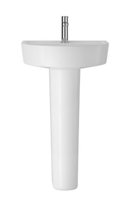 Mila Ceramic D Shape Basin & Full Pedestal (Tap Not Included), 520mm - Balterley