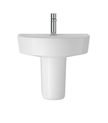 Mila Round 1 Tap Hole Ceramic Basin & Semi Pedestal, 420mm - Balterley