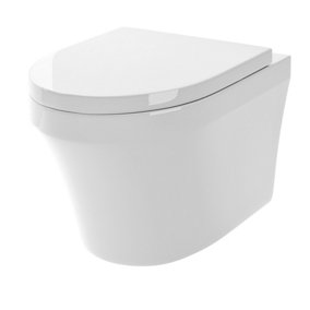 Mila Round Wall Hung Ceramic Toilet Pan & Soft Close & Seat, 400mm - Balterley