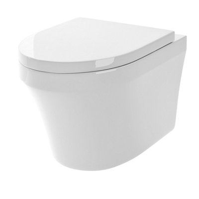 Mila Round Wall Hung Toilet Pan, Soft Close Seat & Concealed Cistern with Round Push Button Plate, 400mm  - Balterley