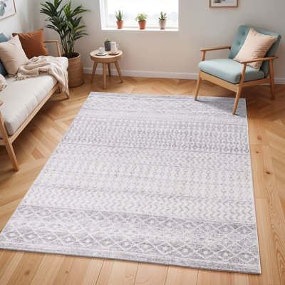 MILA Scandi Geometric Light Grey/White Area Rug 120 x 170 cm