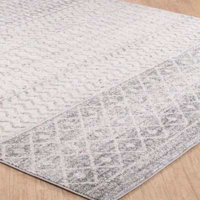 MILA Scandi Geometric Light Grey/White Area Rug 120 x 170 cm