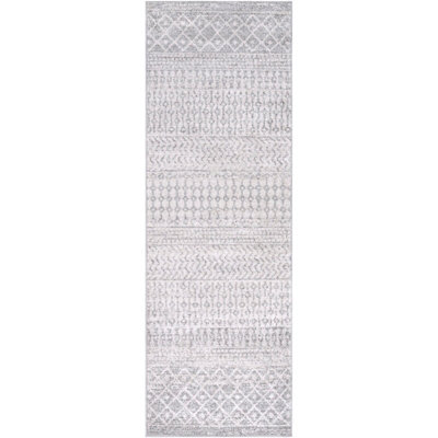 MILA Scandi Geometric Light Grey/White Area Rug 80 x 150 cm