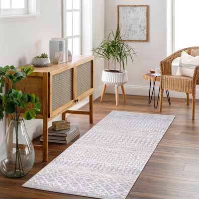 MILA Scandi Geometric Light Grey/White Runner Rug 80 x 230 cm