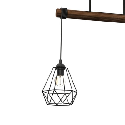 Milagro Acero Pendant Lamp 3XE27 This Hand Made Industrial Style Lamp Is Hand Made from Sleek Black Steel And Natural Dark Wood