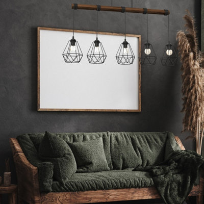 Milagro Acero Pendant Lamp 5XE27 This Hand Made Industrial Style Lamp Is Hand Made from Sleek Black Steel And Natural Dark Wood