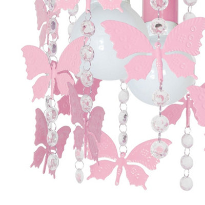 Milagro Angelica Baby Pink Ceiling Lamp 3XE27 Hand Made With Delicate Butterflies Suspended By Crystals Boutique Chic Style