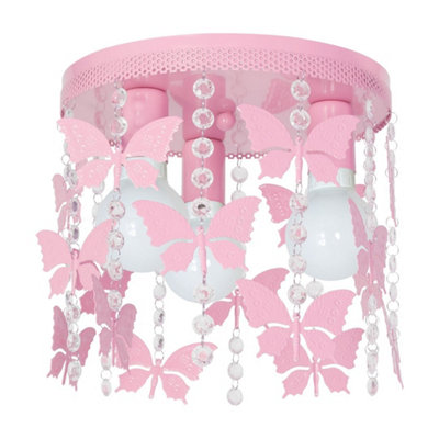 Milagro Angelica Baby Pink Ceiling Lamp 3XE27 Hand Made With Delicate Butterflies Suspended By Crystals Boutique Chic Style