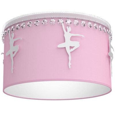 Milagro Baletnica Pink Ceiling Lamp 1XE27 Beautiful Hand Made Lamp With Soft Fabric Shade Decorated With Ballerinas And Crystals