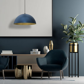 Milagro Beta Hand Made Designer Pendant Lamp 45cm 1xE27 In Matt Blue With Gold Interior