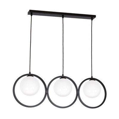 Milagro Boston Black Pendant Lamp 3XE14 Beautifully Hand Made From Black Metal And White Glass Contemporary Cool Style Rings