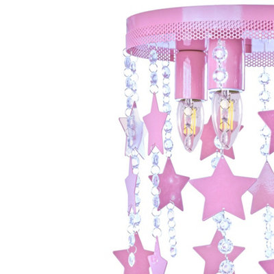 Milagro Ceiling Lamp Star 3XE27 Baby Pink Attractive Hand Made Chandelier With Suspended Crystals And Stars