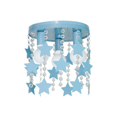 Milagro Ceiling Lamp Star 3XE27 Powder Blue Attractive Hand Made Chandelier With Suspended Crystals And Stars