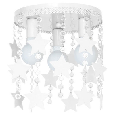 Milagro Ceiling Lamp Star 3XE27 White Attractive Hand Made Chandelier With Suspended Crystals And Stars