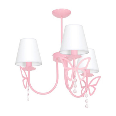 Milagro Charlotte Pink Ceiling Light 3XE14 Delightful Hand Made Chandelier Elegant Fabric Shades Flying Butterflies With Crystals