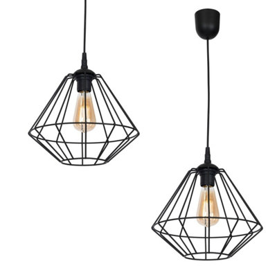 Milagro Colin Black Pendant Lamp 1XE27 Hand Made Matt Black Cage Style Lamps Creating Industrial Chic