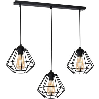 Milagro Colin Black Pendant Lamp 3XE27 Hand Made Matt Black Cage Style Lamps Creating Industrial Chic