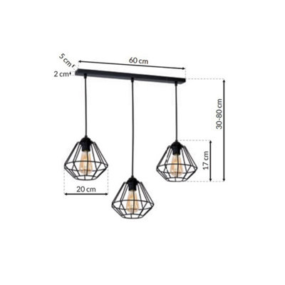 Milagro Colin Black Pendant Lamp 3XE27 Hand Made Matt Black Cage Style Lamps Creating Industrial Chic - 5