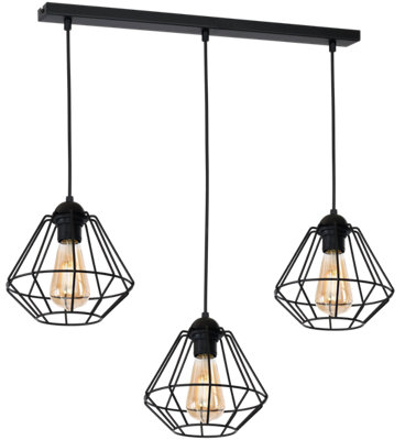 Milagro Colin Black Pendant Lamp 3XE27 Hand Made Matt Black Cage Style Lamps Creating Industrial Chic - 6