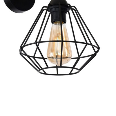 Milagro Colin Black Wall Lamp 1XE27 Hand Made Matt Black Cage Style Lamps Creating Industrial Chic