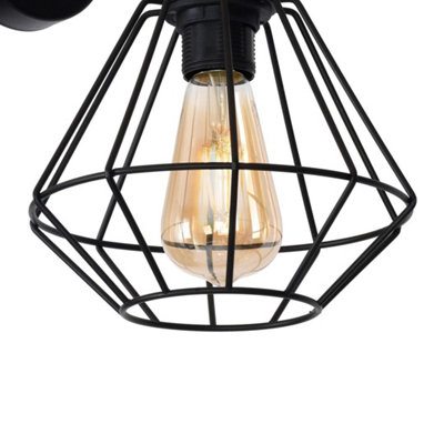 Milagro Colin Black Wall Lamp 1XE27 Hand Made Matt Black Cage Style Lamps Creating Industrial Chic - 3