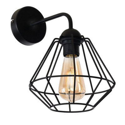 Milagro Colin Black Wall Lamp 1XE27 Hand Made Matt Black Cage Style Lamps Creating Industrial Chic - 4