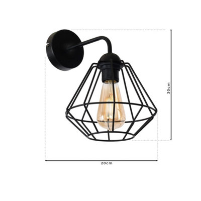 Milagro Colin Black Wall Lamp 1XE27 Hand Made Matt Black Cage Style Lamps Creating Industrial Chic - 6