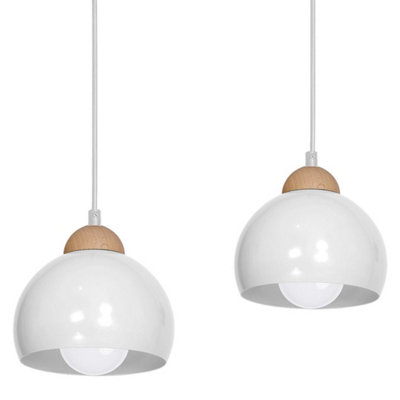 Milagro Dama White pendant Light 3XE27 Hand Made Scandi Style Hanging Ceiling Lamp Enhanced By Natural Wood Detail