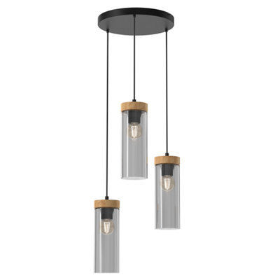 Milagro Elica Hand Made Designer Pendant Lamp With Elegant Smoked Glass Cylindrical Shades Circular Fitting