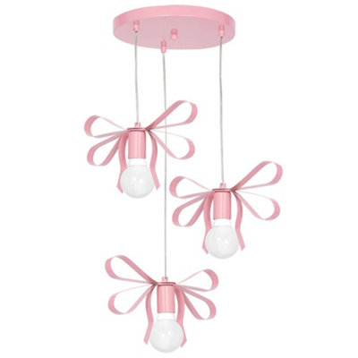 Milagro Emma Pink Pendant 3XE27 Hand Made With  A Delicate Tied Ribbon Effect Perfect For Bedrooms Or Any Boutique Chic Setting