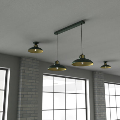 Milagro Felix Green Double Pendant Lamp 2XE27 The Hand Made High Quality Fittings 29CM Shades Rugged Industrial Look