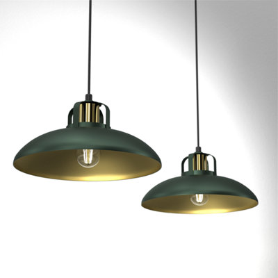 Milagro Felix Green Double Pendant Lamp 2XE27 The Hand Made High Quality Fittings 29CM Shades Rugged Industrial Look