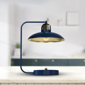 Milagro Felix Hand Made Designer Table Lamp In Navy And Gold Rugged Industrial With A Luxurious Twist