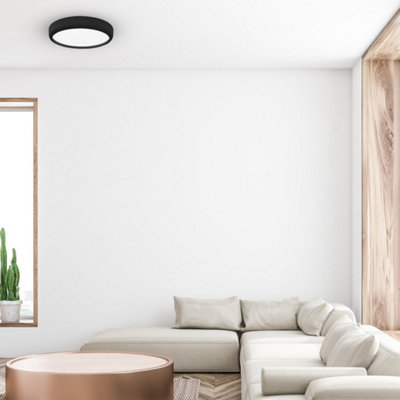 Milagro Gea Black LED Ceiling Lamp A Stylish Contemporary 39CM 36W Light With Remote Control And Low Energy Light Source