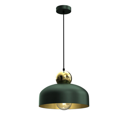 Milagro Harald Pendant Lamp 1XE27 A Stylish Hand Made 30CM Lamp Finished In Green With Luxurious Gold Detail