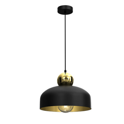 Milagro Harald Pendant Lamp 1XE27 A Stylish Hand Made 30CM Lamp In Matt Black With Luxurious Gold Detail