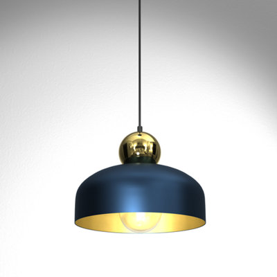 Milagro Harald Pendant Lamp 1XE27 A Stylish Hand Made 30CM Lamp In Rich Navy Blue With Luxurious Gold Detail