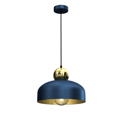 Milagro Harald Pendant Lamp 1XE27 A Stylish Hand Made 30CM Lamp In Rich Navy Blue With Luxurious Gold Detail