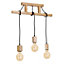 Milagro Jack Natural Wood Pendant 3XE27 Hand Made Rustic Ladder Style 60CM With Rope Like Cables