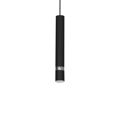 Milagro Joker Contemporary Pendant Lamp 1XGU10 Hand Made Cylindrical Style Light Finished in Matt Black With Chrome Detail
