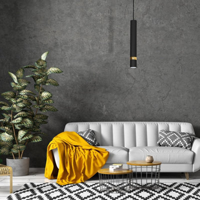 Milagro Joker Contemporary Pendant Lamp 1XGU10 Hand Made Cylindrical Style Light Finished in Matt Black With Striking Gold Detail