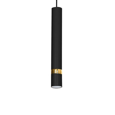 Milagro Joker Contemporary Pendant Lamp 1XGU10 Hand Made Cylindrical Style Light Finished in Matt Black With Striking Gold Detail